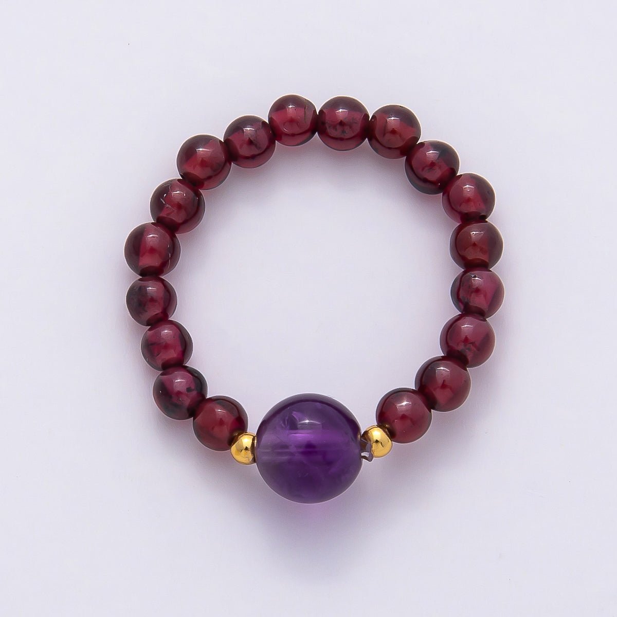 16K Gold Filled Natural Gemstone Round Beaded Elastic Stretch Ring | Rings - 00096 ~ Rings - 00107 - DLUXCA