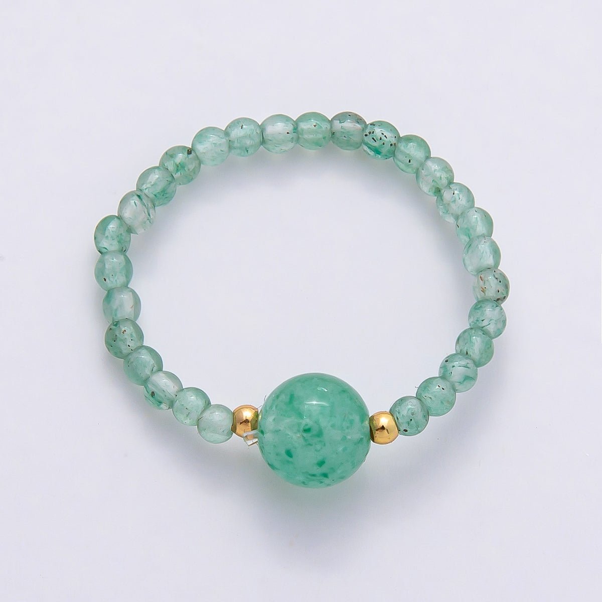 16K Gold Filled Natural Gemstone Round Beaded Elastic Stretch Ring | Rings - 00096 ~ Rings - 00107 - DLUXCA