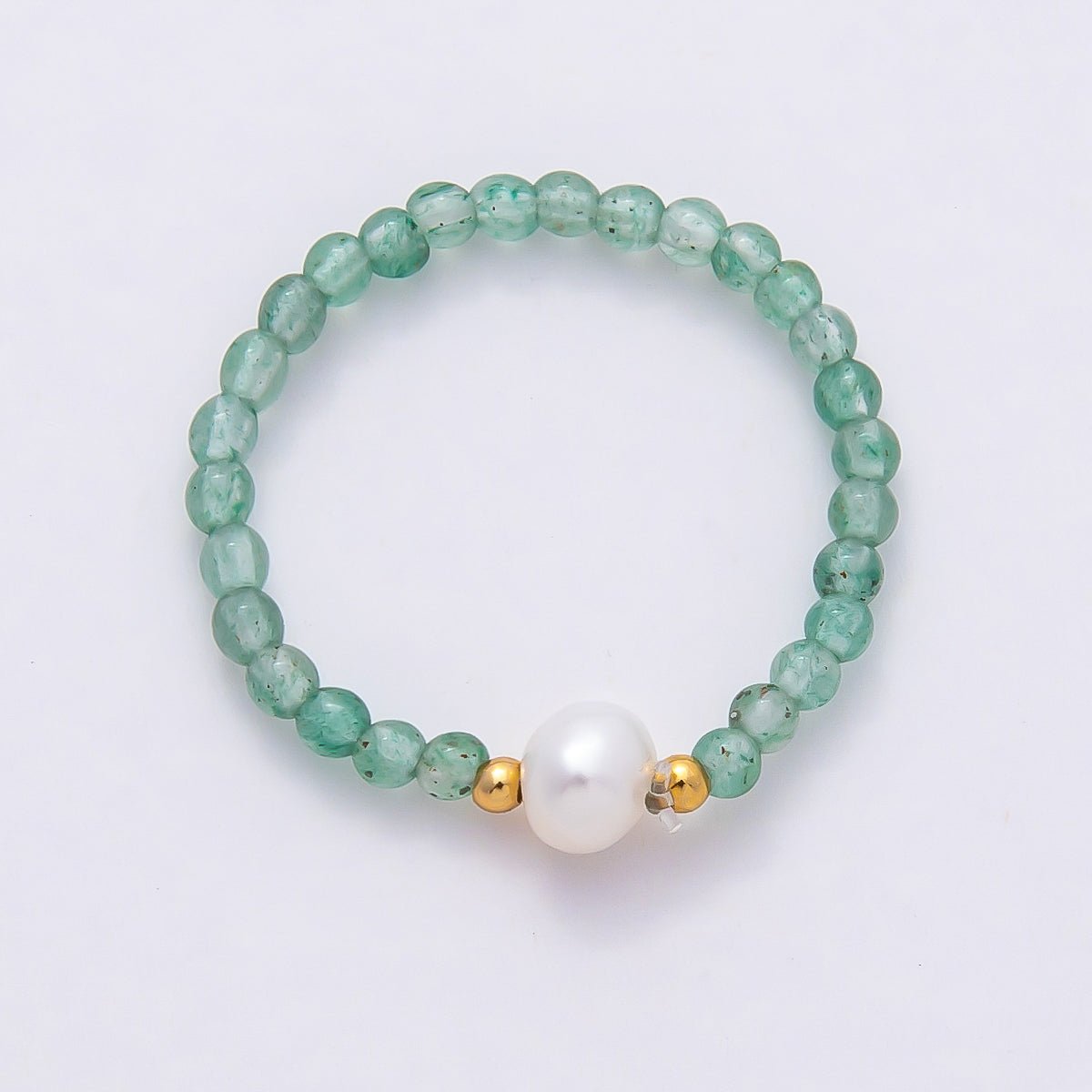 16K Gold Filled Natural Gemstone Round Beaded Elastic Stretch Ring | Rings - 00096 ~ Rings - 00107 - DLUXCA