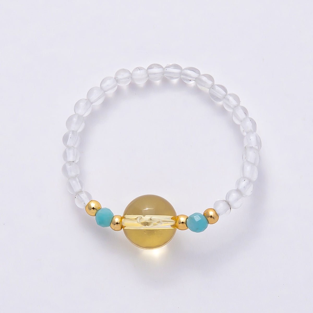 16K Gold Filled Natural Gemstone Round Beaded Elastic Stretch Ring | Rings - 00096 ~ Rings - 00107 - DLUXCA