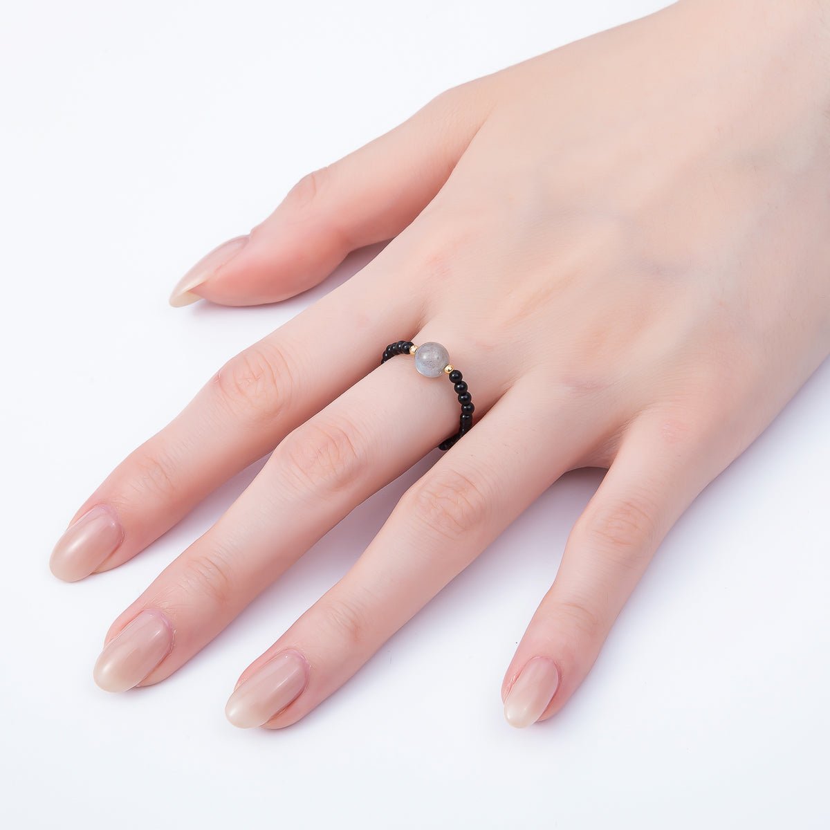 16K Gold Filled Natural Gemstone Round Beaded Elastic Stretch Ring | Rings - 00096 ~ Rings - 00107 - DLUXCA