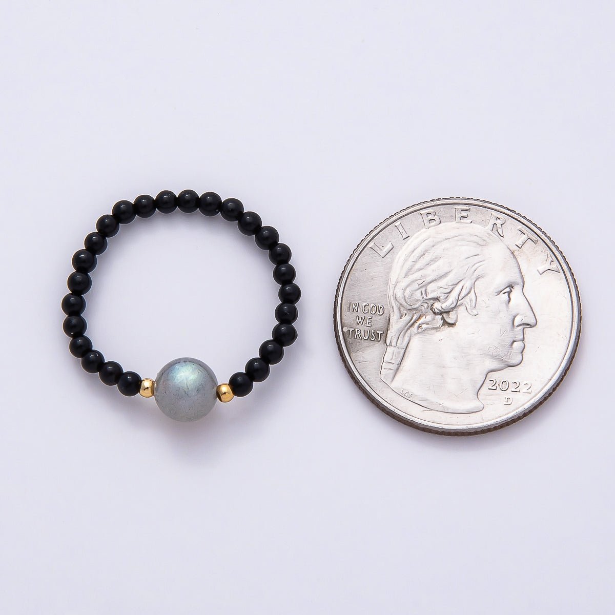 16K Gold Filled Natural Gemstone Round Beaded Elastic Stretch Ring | Rings - 00096 ~ Rings - 00107 - DLUXCA