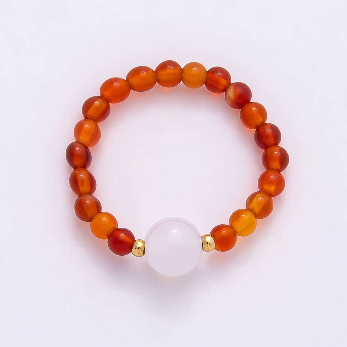16K Gold Filled Natural Gemstone Round Beaded Elastic Stretch Ring | Rings - 00096 ~ Rings - 00107 - DLUXCA