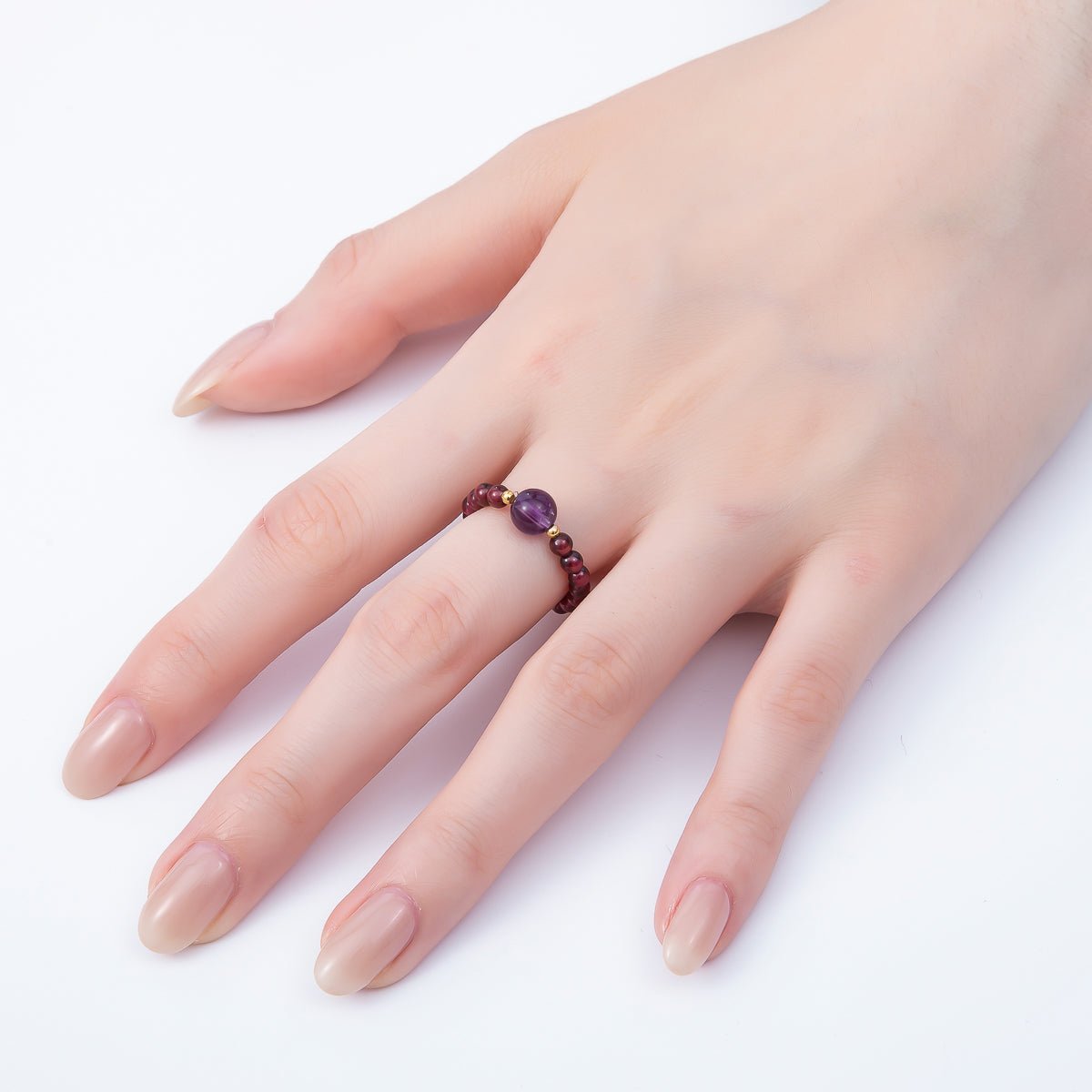 16K Gold Filled Natural Gemstone Round Beaded Elastic Stretch Ring | Rings - 00096 ~ Rings - 00107 - DLUXCA