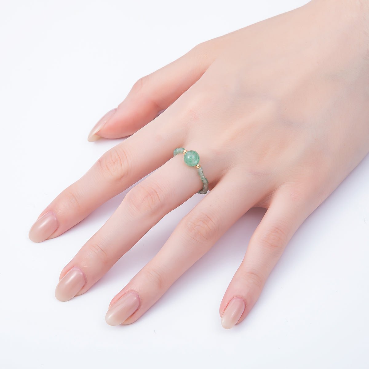 16K Gold Filled Natural Gemstone Round Beaded Elastic Stretch Ring | Rings - 00096 ~ Rings - 00107 - DLUXCA