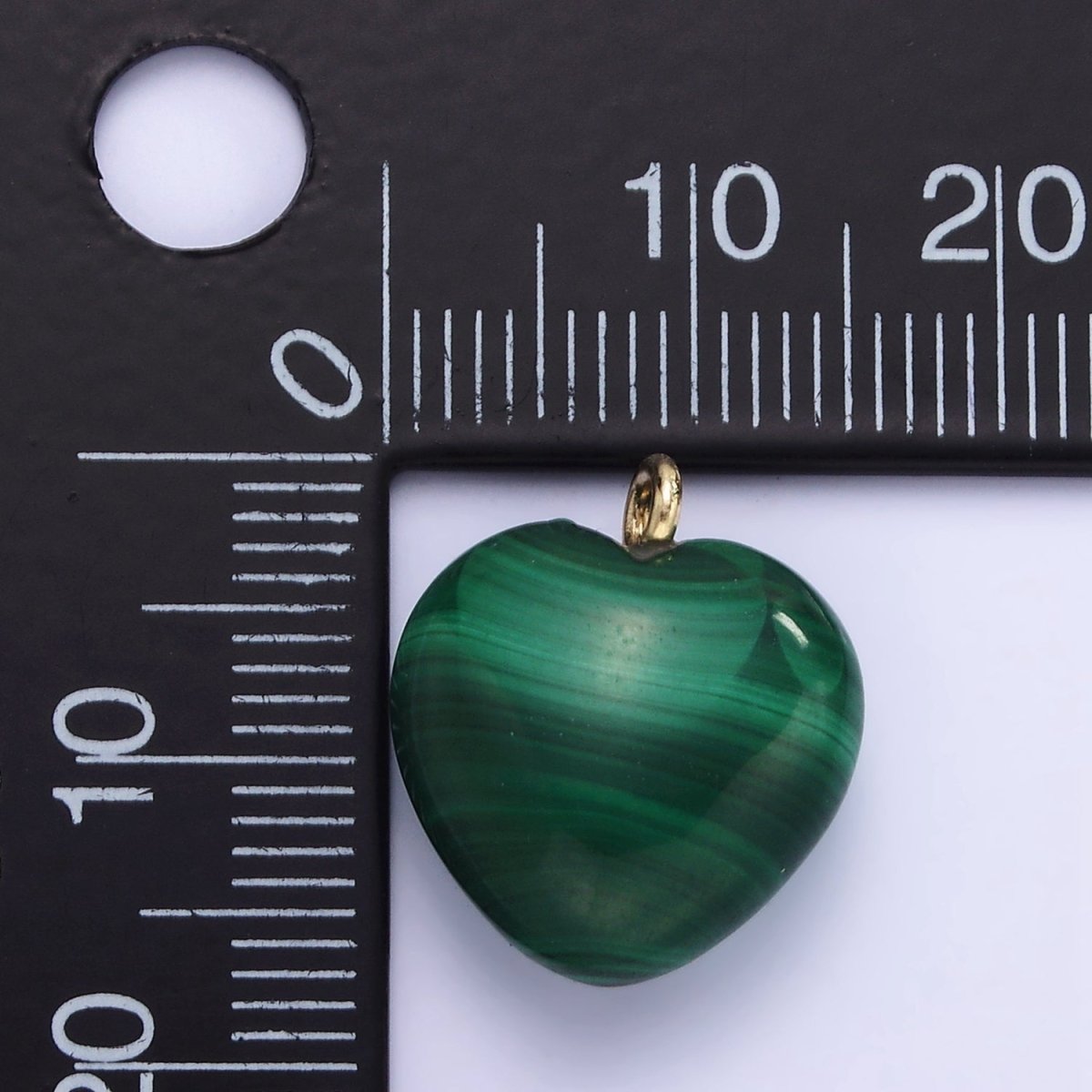 16K Gold Filled Natural Green Malachite Natural Gemstone Heart Charm | AC1368 - DLUXCA