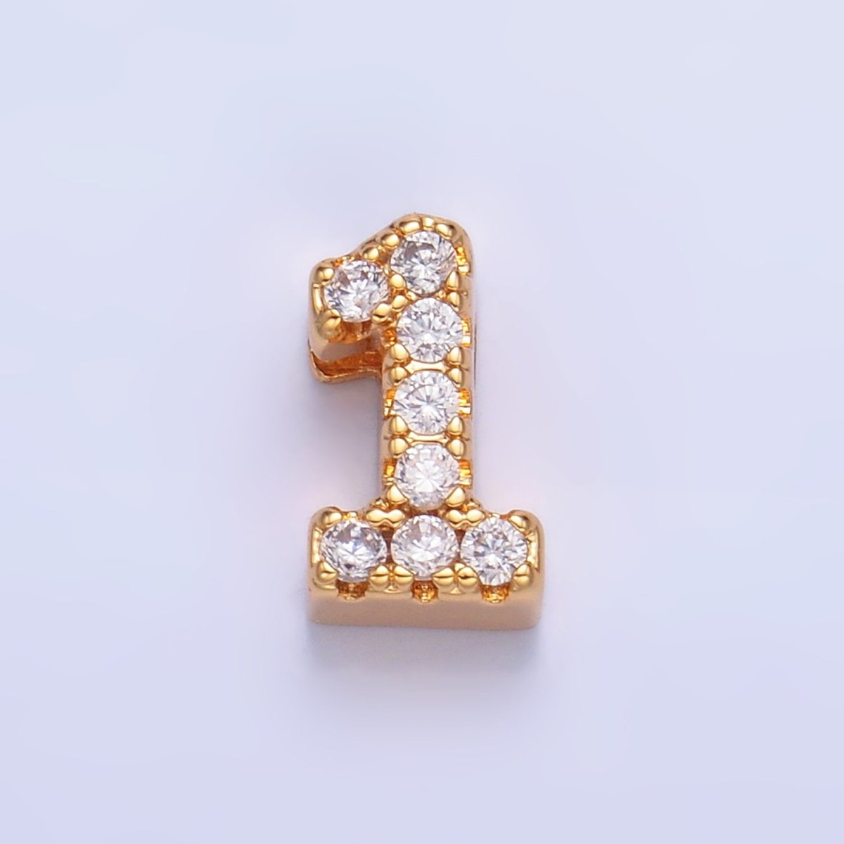 16K Gold Filled Number 0 - 9 Micro Paved CZ Bead | B291 - B295 - DLUXCA