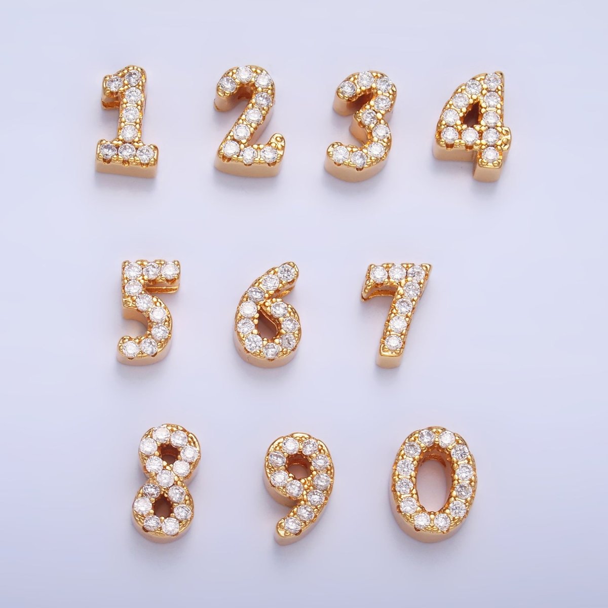 16K Gold Filled Number 0 - 9 Micro Paved CZ Bead | B291 - B295 - DLUXCA