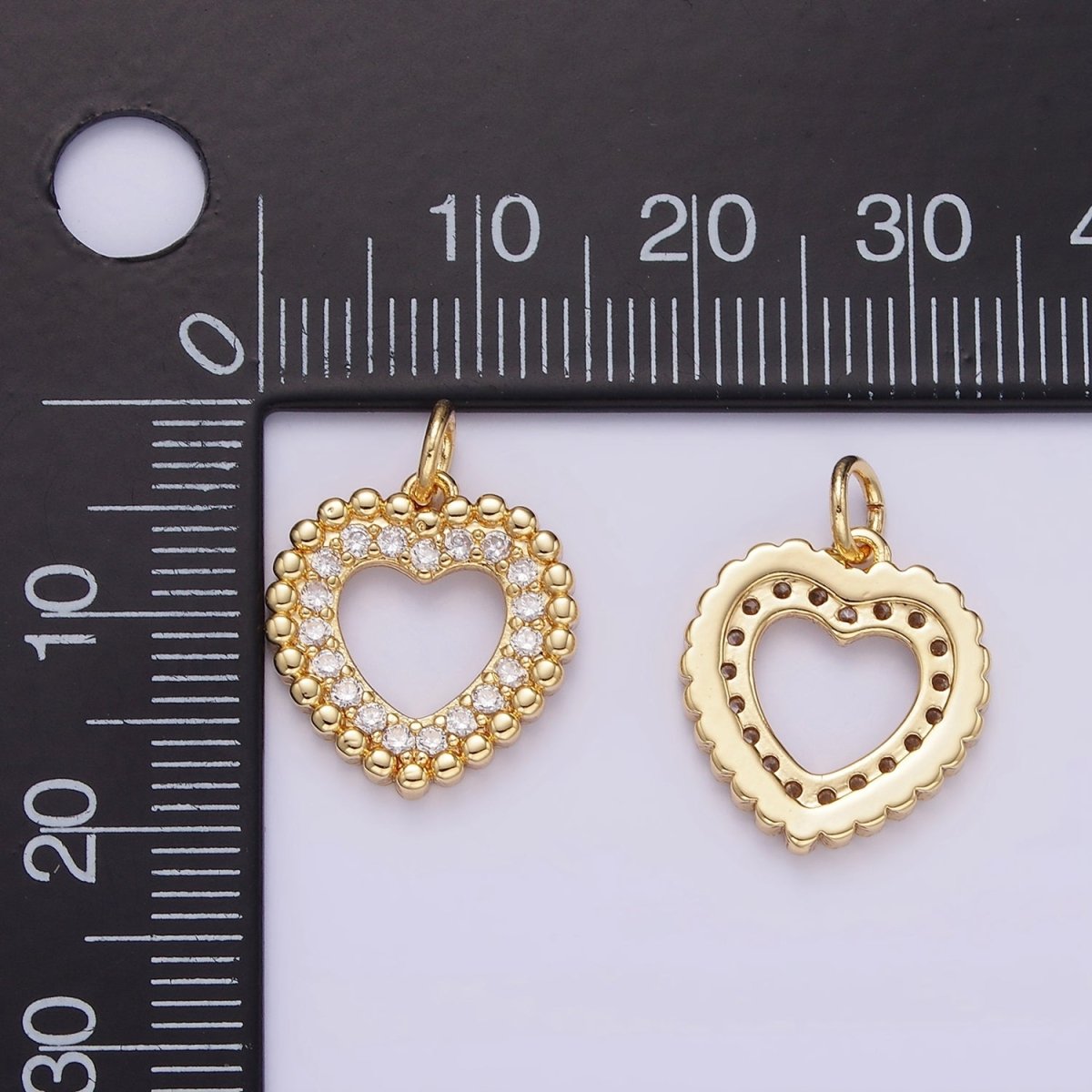 16K Gold Filled Open Beaded Micro Paved CZ Heart | C322 - DLUXCA