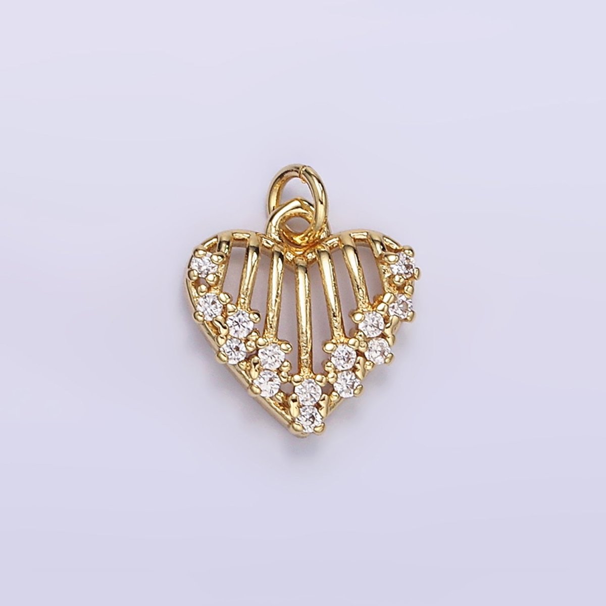 16K Gold Filled Open Caged Heart Micro Paved CZ Charm in Gold & Silver | M115 - DLUXCA