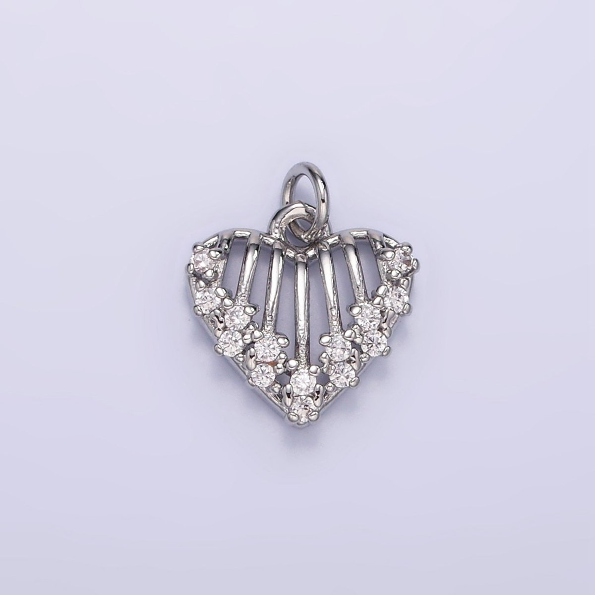 16K Gold Filled Open Caged Heart Micro Paved CZ Charm in Gold & Silver | M115 - DLUXCA