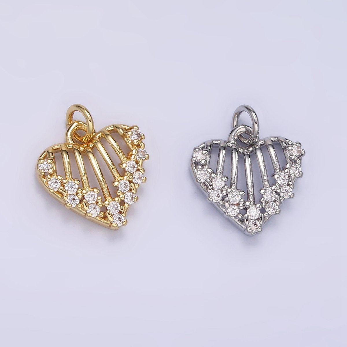 16K Gold Filled Open Caged Heart Micro Paved CZ Charm in Gold & Silver | M115 - DLUXCA