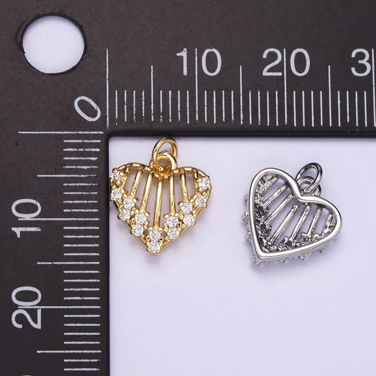 16K Gold Filled Open Caged Heart Micro Paved CZ Charm in Gold & Silver | M115 - DLUXCA