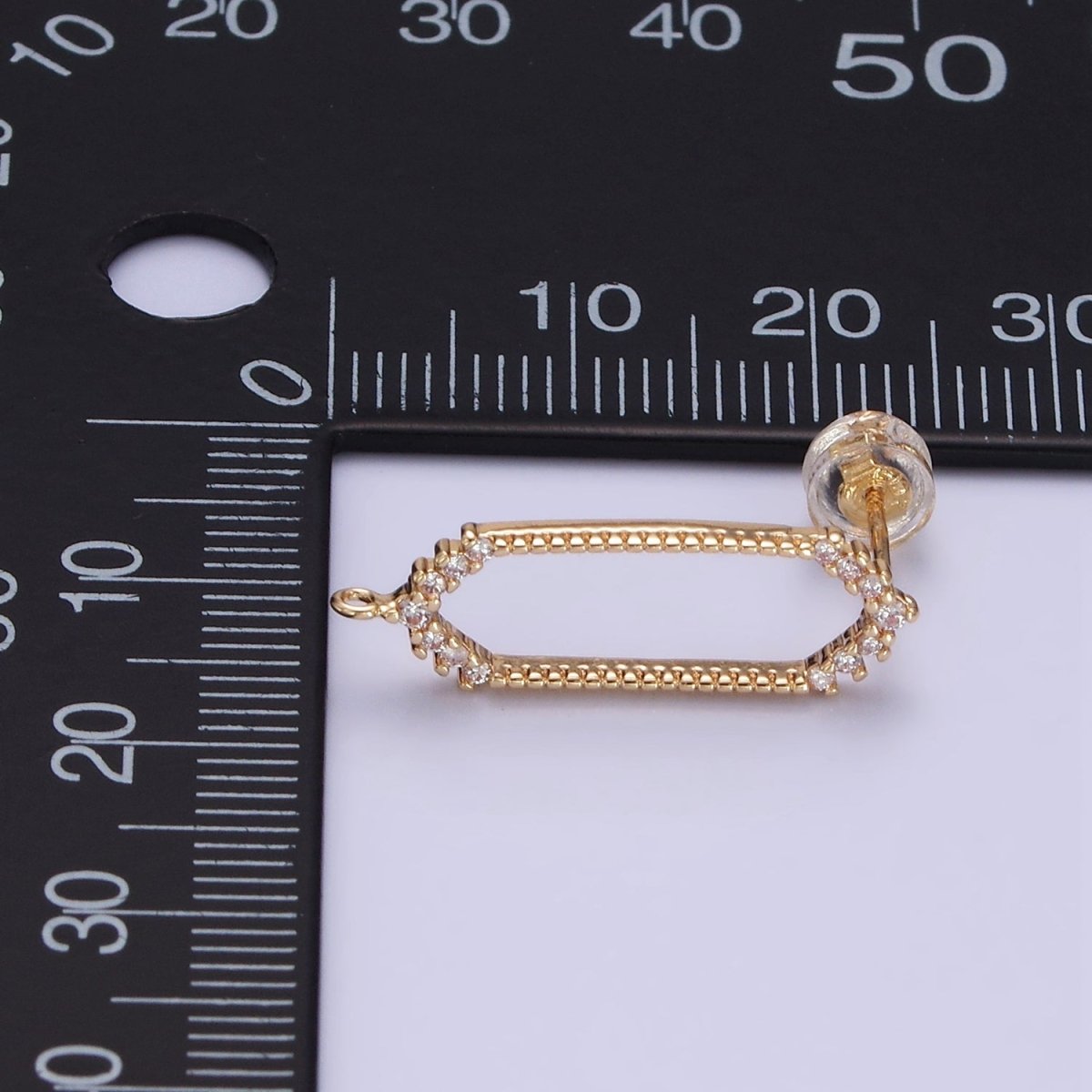 16K Gold Filled Open Hexagon Micro Paved CZ Drop Stud Earrings Findings | Z818 - DLUXCA