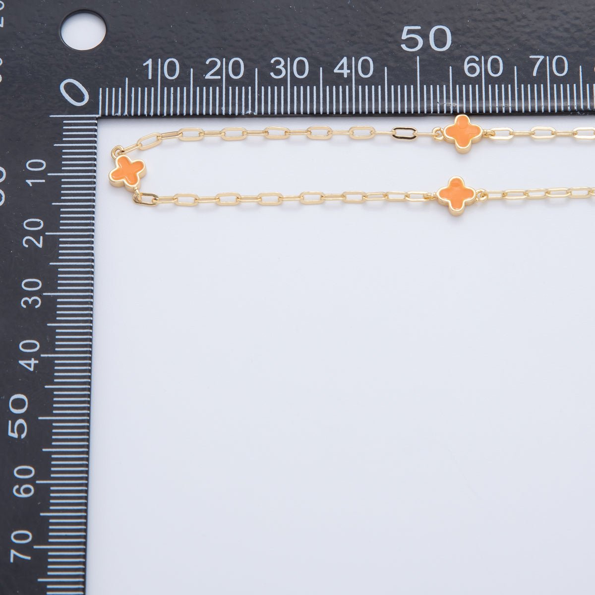16K Gold Filled Orange Quatrefoil Enamel Paperclip Unfinished Chain by Yard | Roll - 1594 - DLUXCA