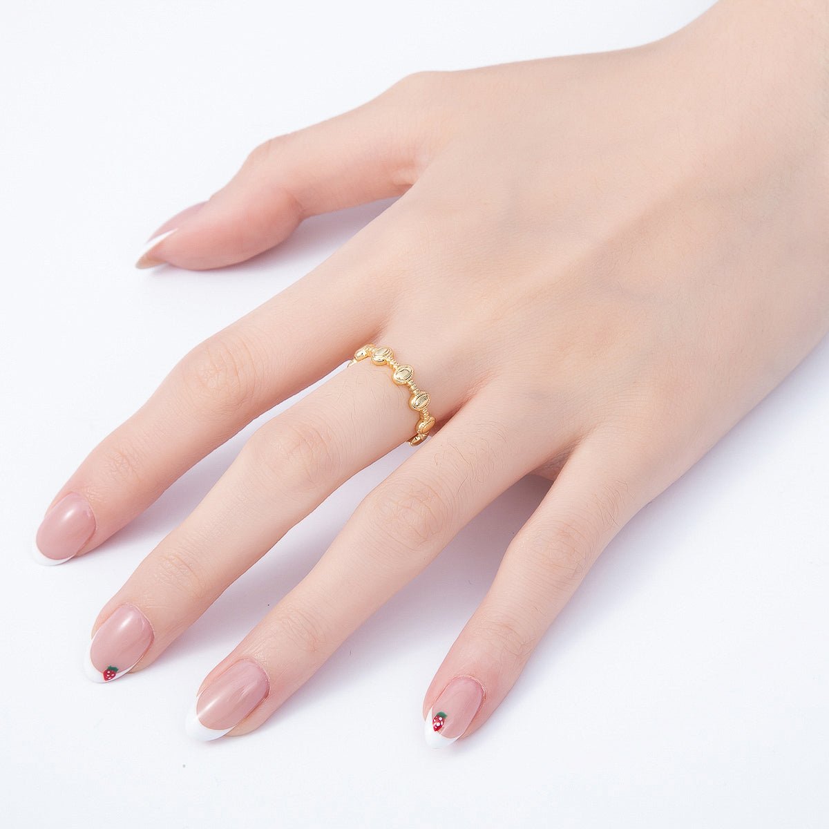 16K Gold Filled Oval Dotted Ribbed Geometric Minimalist Ring | Rings-00350 - DLUXCA