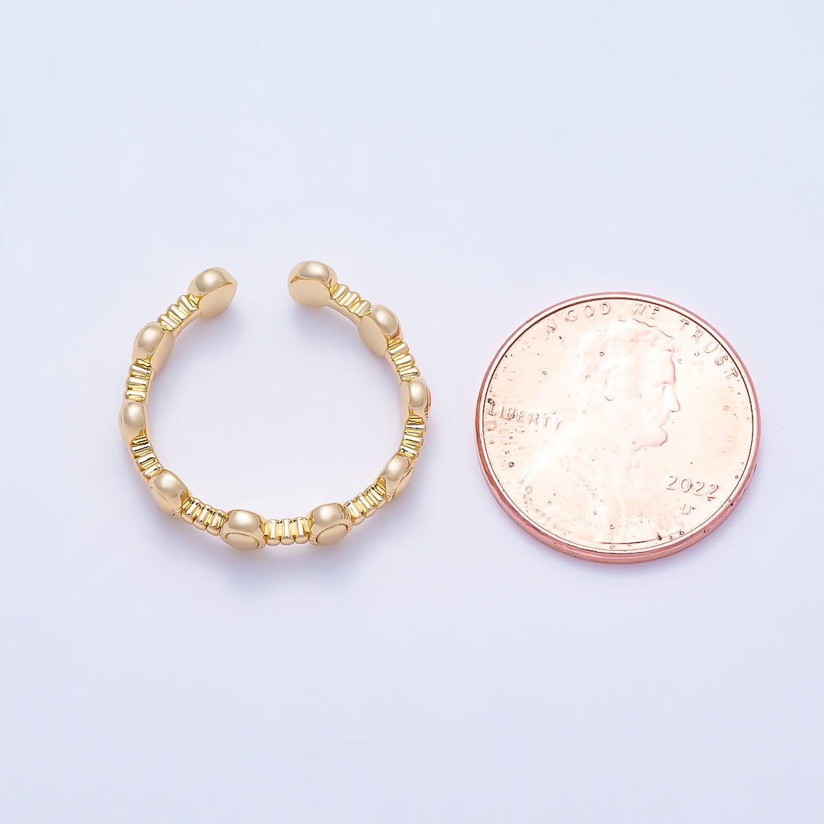 16K Gold Filled Oval Dotted Ribbed Geometric Minimalist Ring | Rings-00350 - DLUXCA