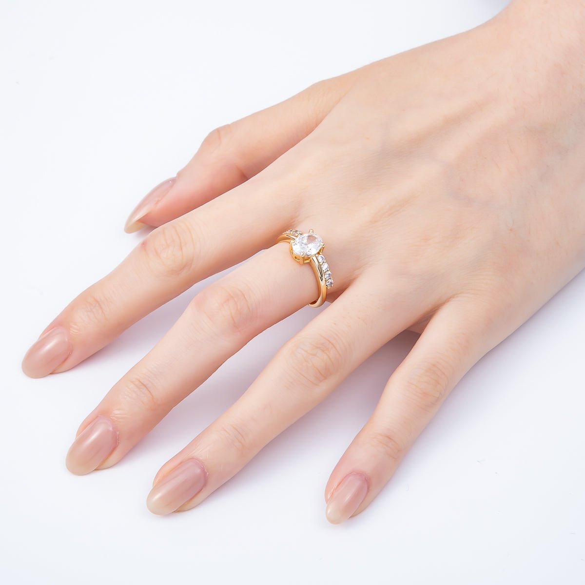 16K Gold Filled Oval Micro Paved CZ Adjustable Ring in Gold & Silver | Rings-00164 Rings-00117 - DLUXCA