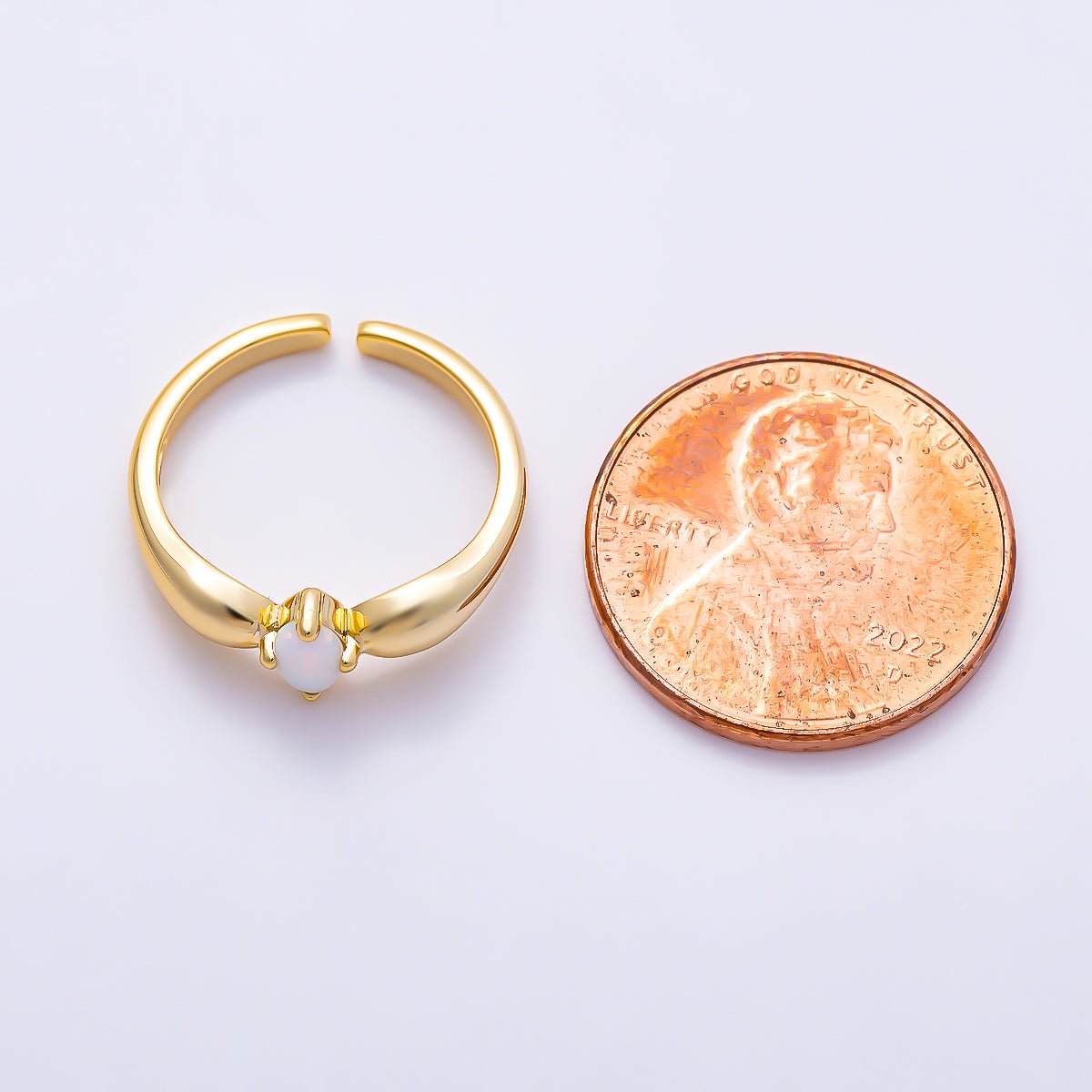 16K Gold Filled Oval White Opal Natural Gemstone Tapered Dome Adjustable Pinky Ring | Rings-00379 - DLUXCA