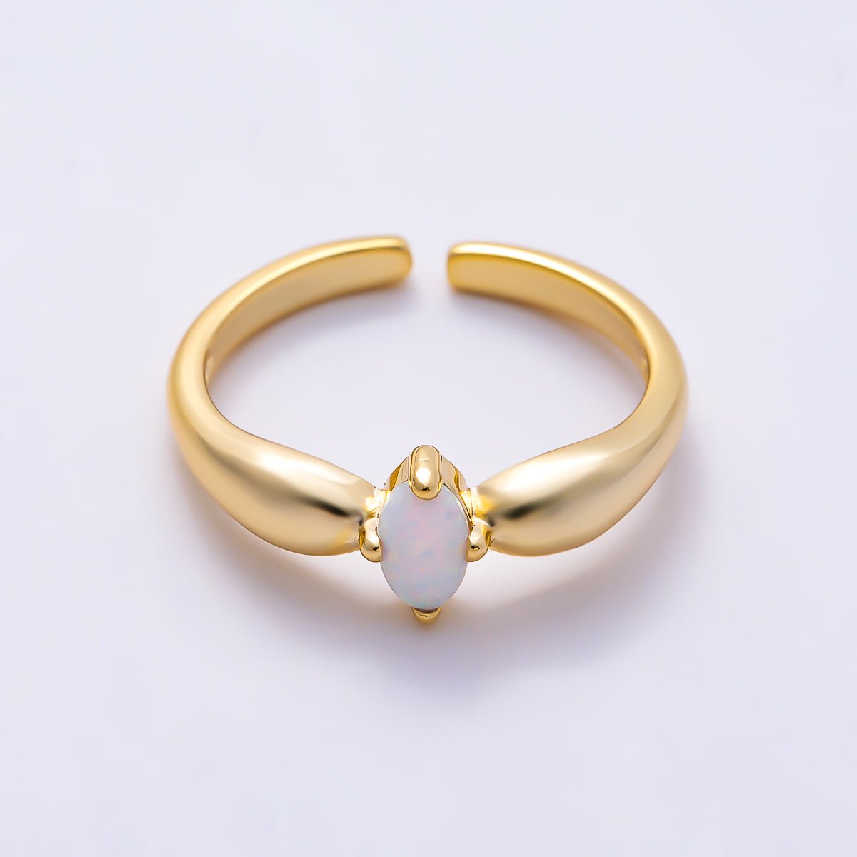 16K Gold Filled Oval White Opal Natural Gemstone Tapered Dome Adjustable Pinky Ring | Rings-00379 - DLUXCA