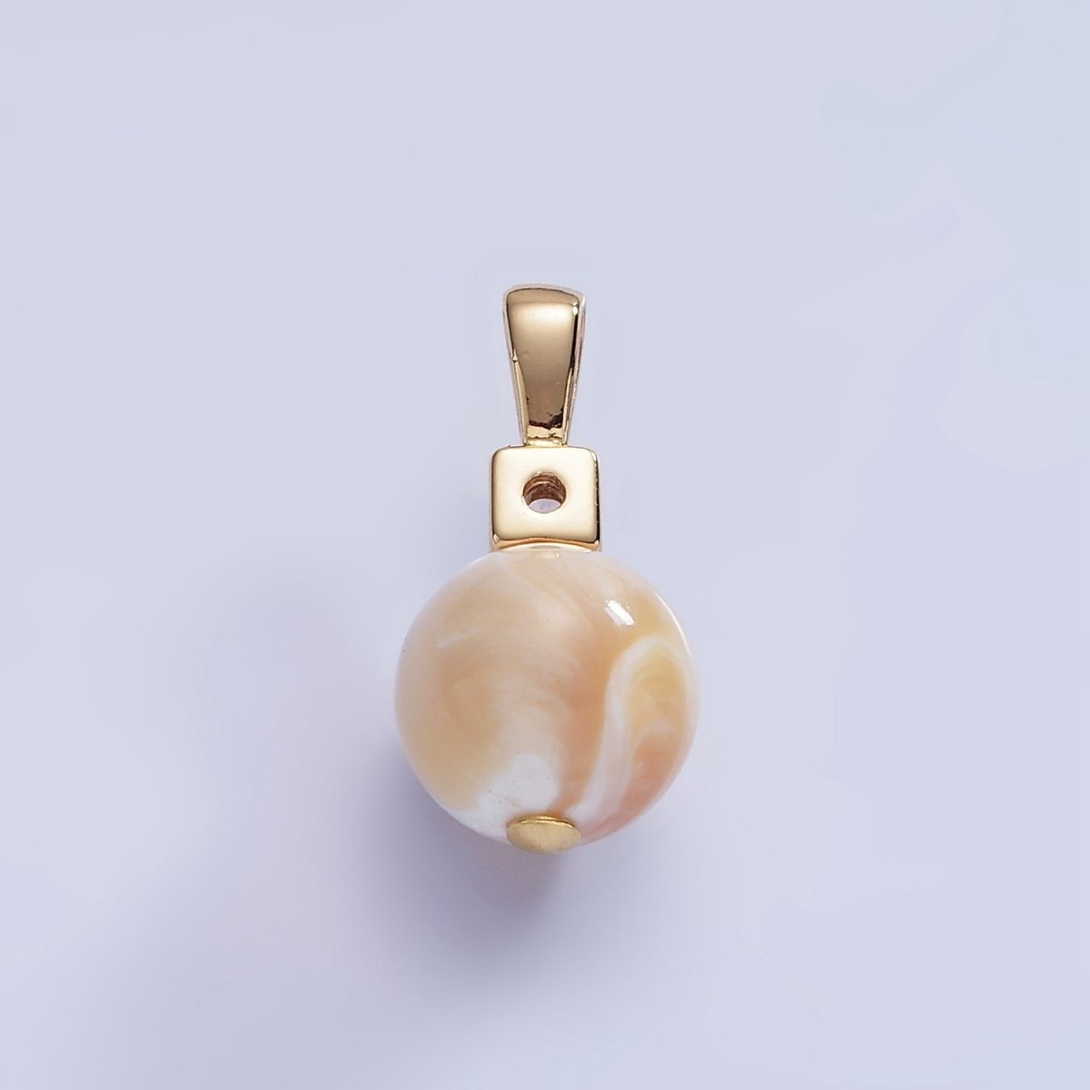 16K Gold Filled Peach Shell Pearl Round CZ Drop Pendant | P1572 - DLUXCA