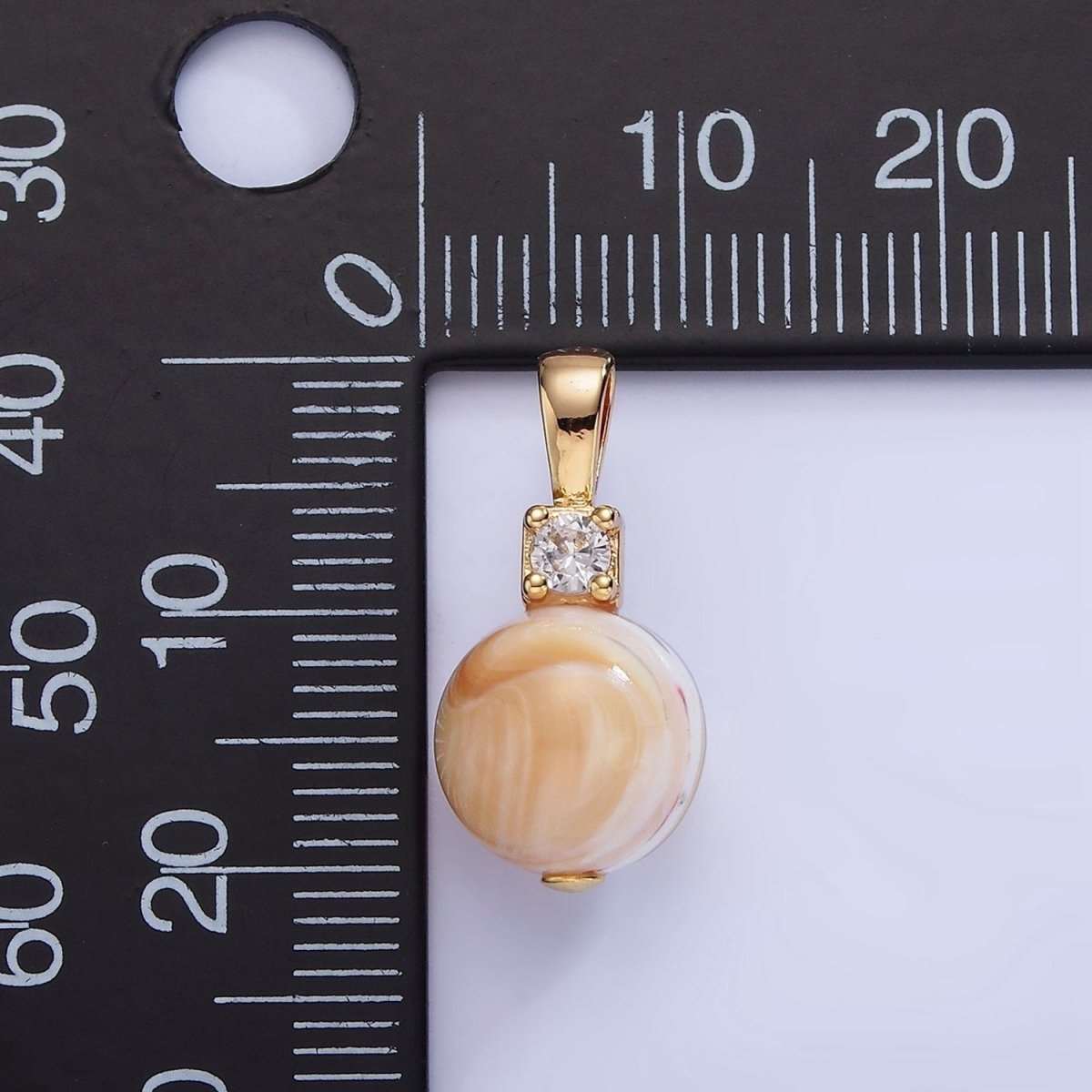 16K Gold Filled Peach Shell Pearl Round CZ Drop Pendant | P1572 - DLUXCA