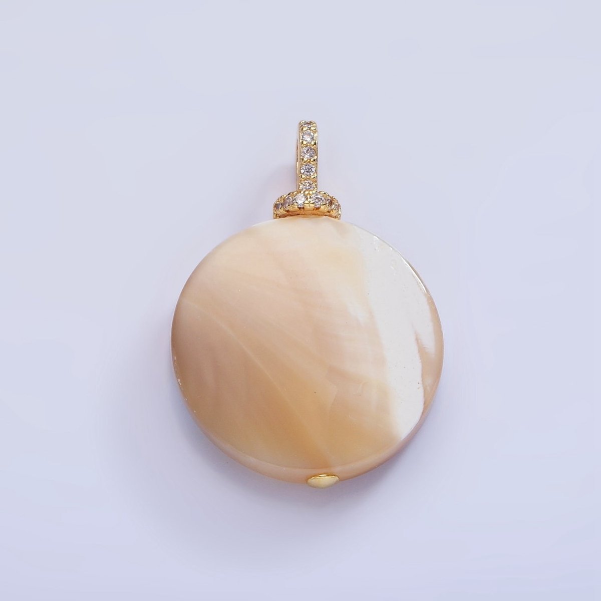 16K Gold Filled Peach White Shell Pearl Micro Paved Pendant | P1575 - DLUXCA