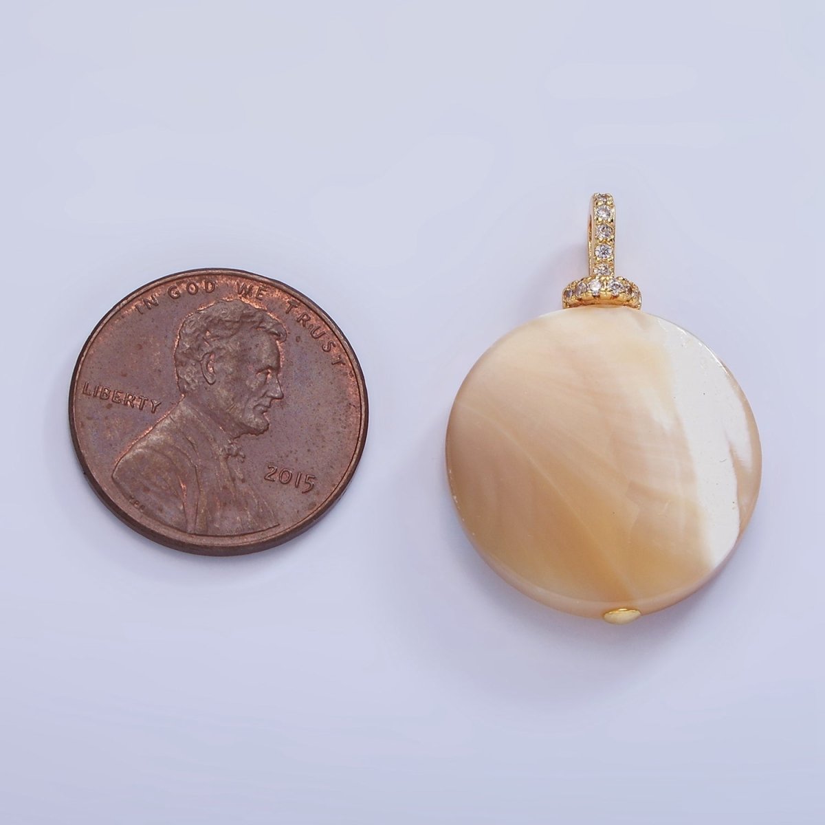 16K Gold Filled Peach White Shell Pearl Micro Paved Pendant | P1575 - DLUXCA