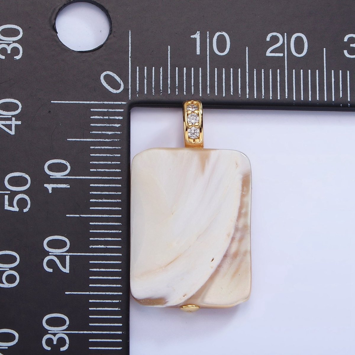 16K Gold Filled Peach White Shell Pearl Rectangle Micro Paved CZ Pendant | P1746 - DLUXCA