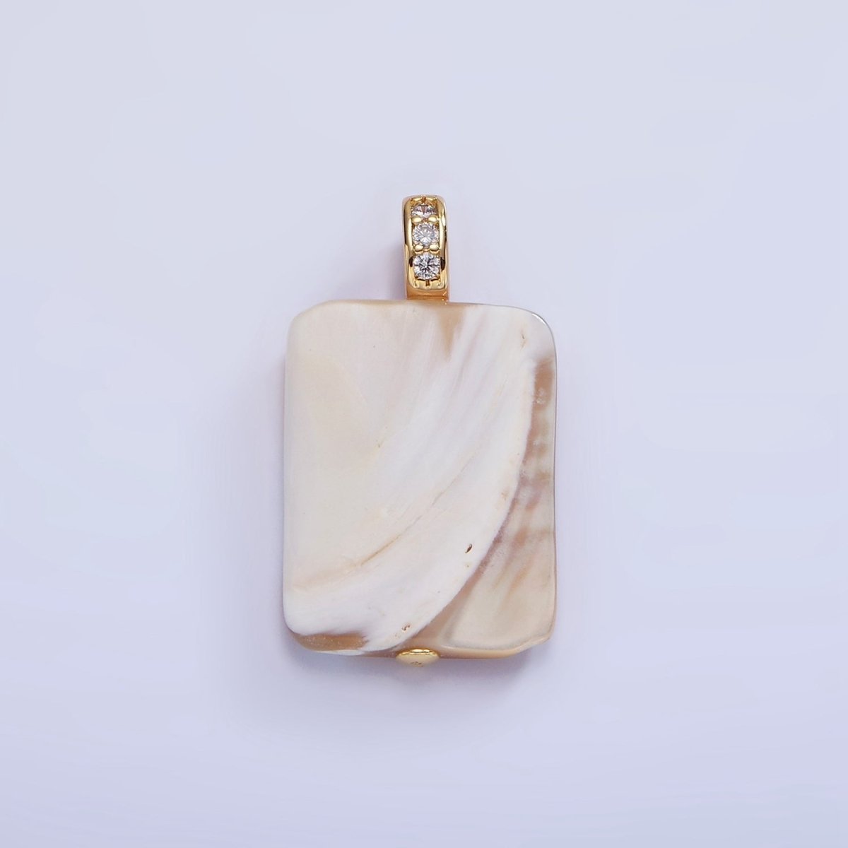 16K Gold Filled Peach White Shell Pearl Rectangle Micro Paved CZ Pendant | P1746 - DLUXCA