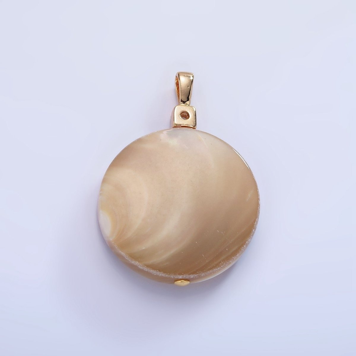16K Gold Filled Peach White Shell Pearl Round CZ Pendant | P1576 - DLUXCA