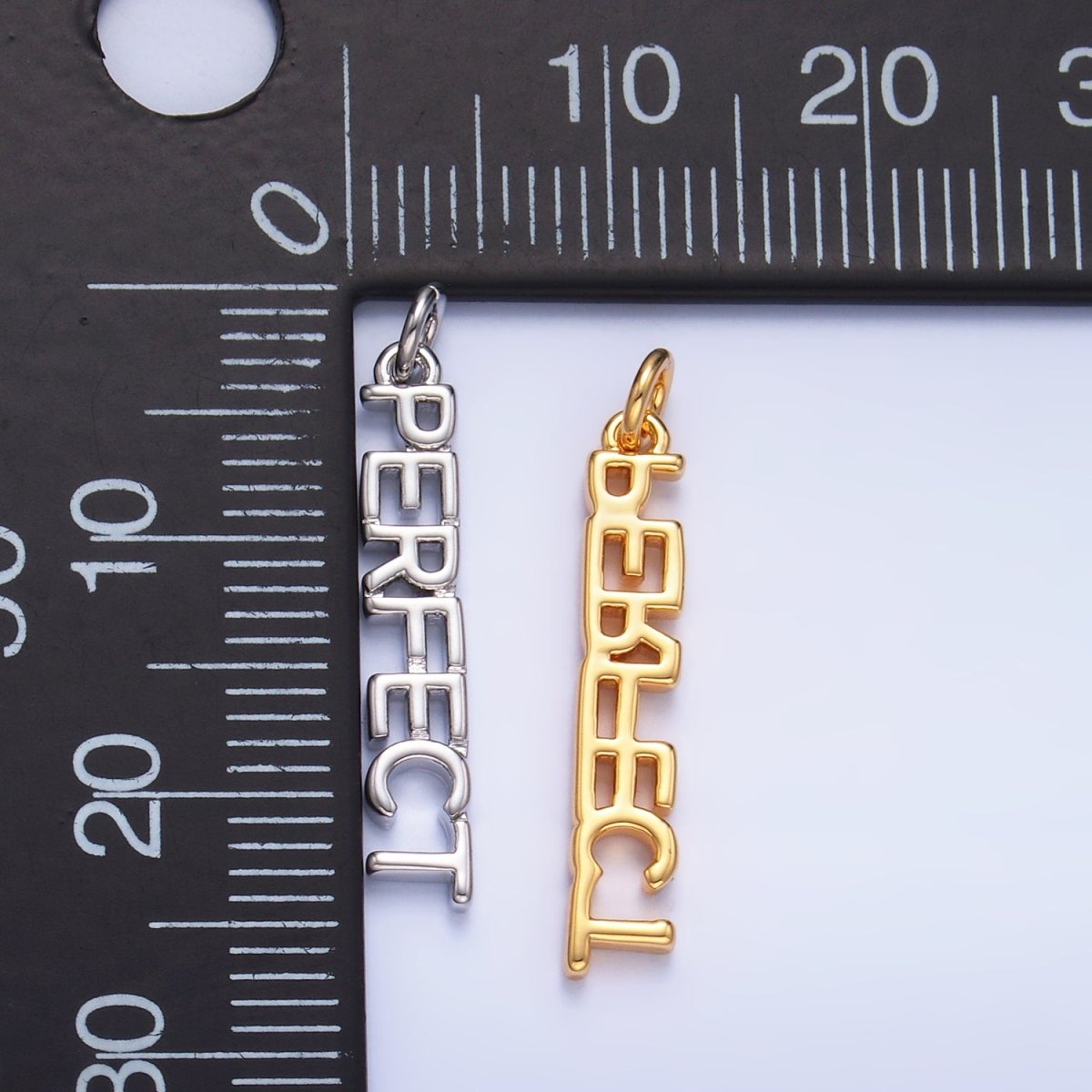 16K Gold Filled "PERFECT" Script Charm in Gold & Silver | W316 - DLUXCA