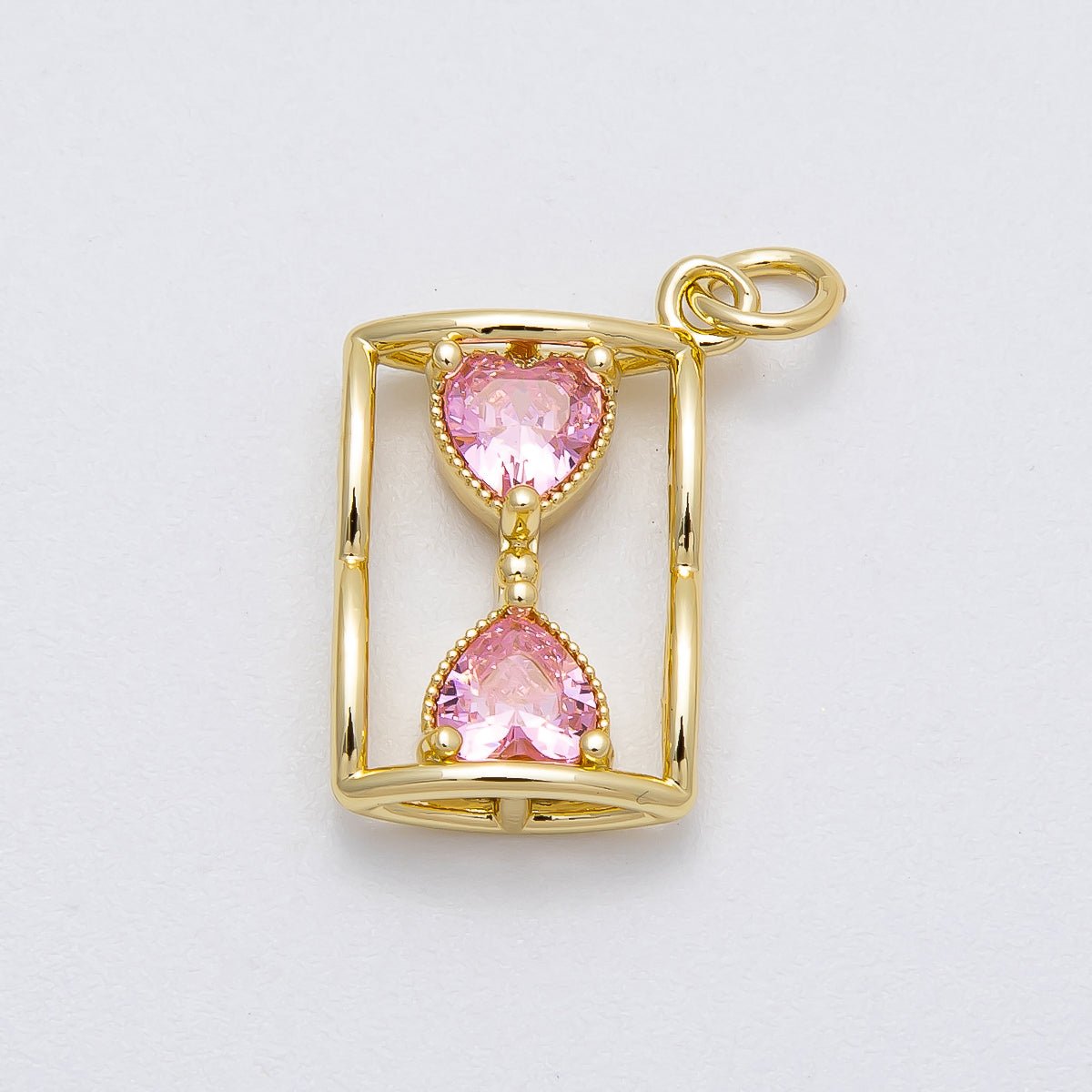 16K Gold Filled Pink Heart CZ Hourglass Open Charm | Charms - 00451 - DLUXCA