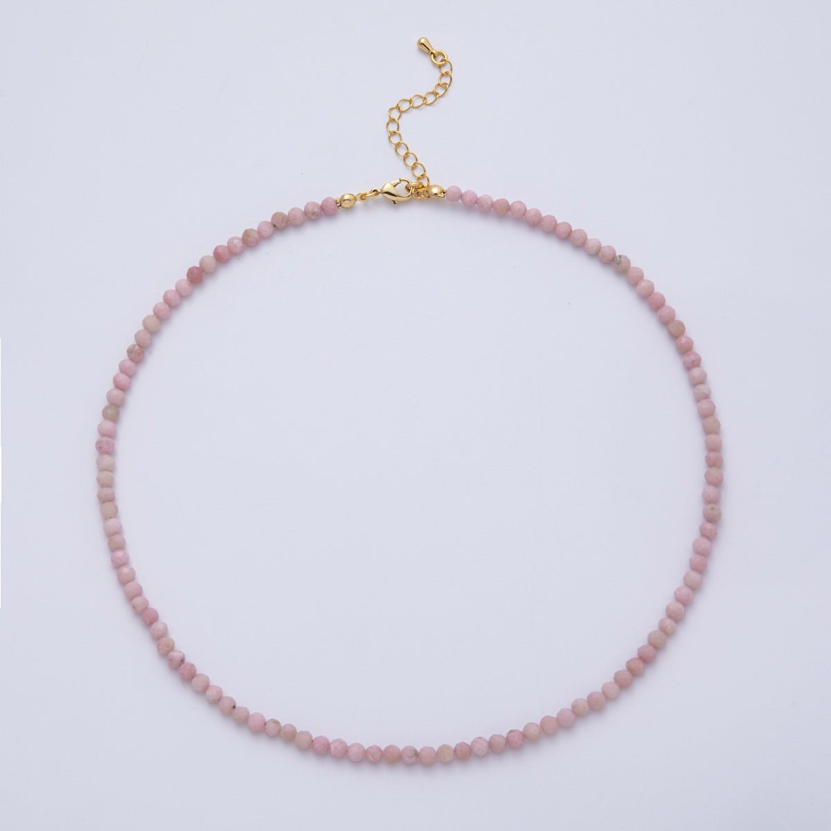 16K Gold Filled Pink Opal Multifaceted Gemstone Bead 16 Inch Handmade Necklace | WA - 014 - DLUXCA
