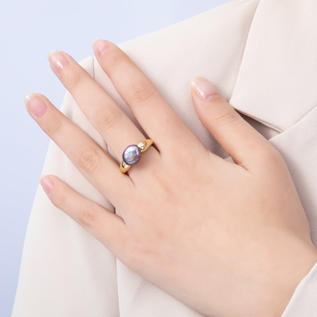 16K Gold Filled Purple Baroque Freshwater Pearl Ring | Rings - 00051 - DLUXCA