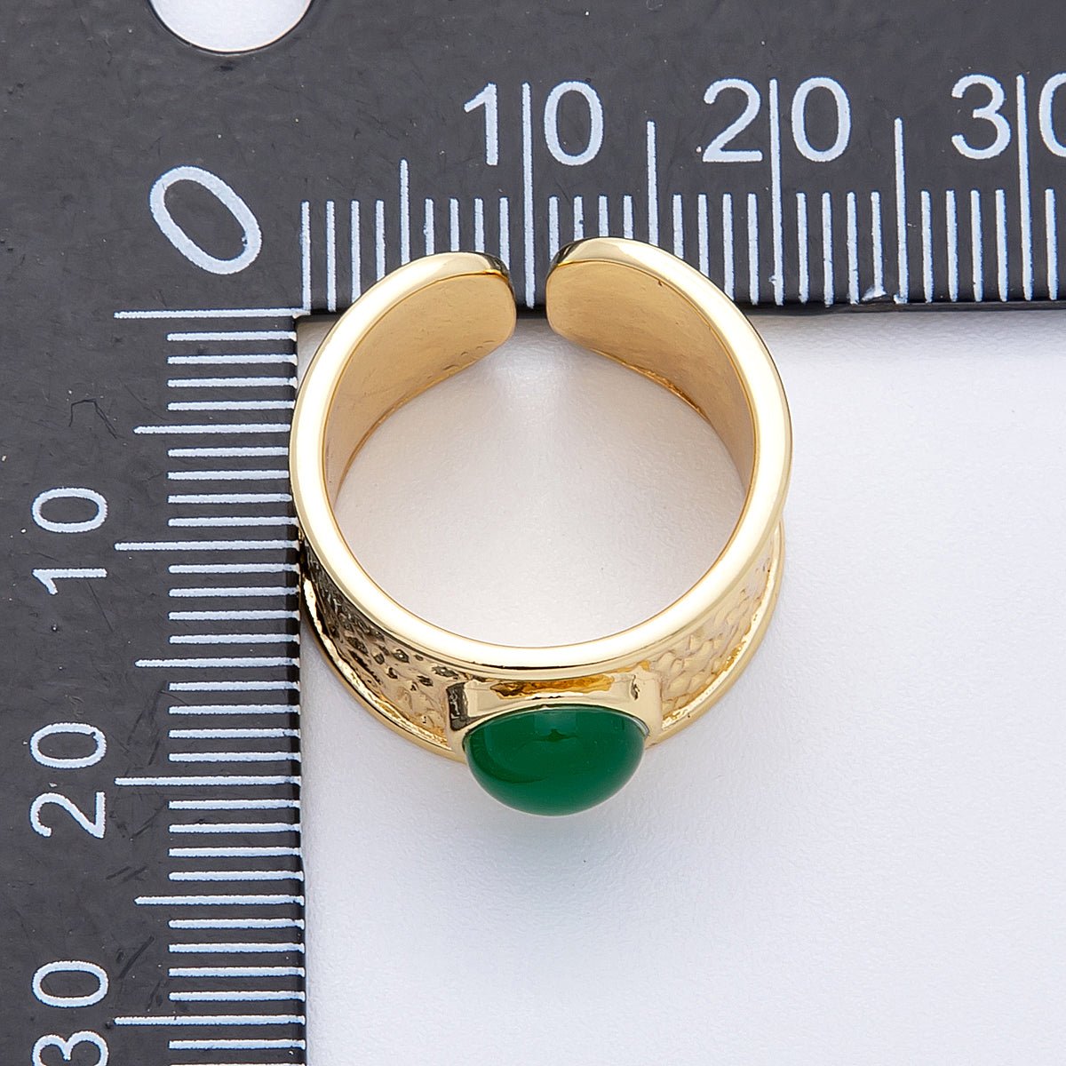 16K Gold Filled Red, Green Cabochon Gemstone Hammered Wide Band Ring | Rings - 00023 Rings - 00024 - DLUXCA