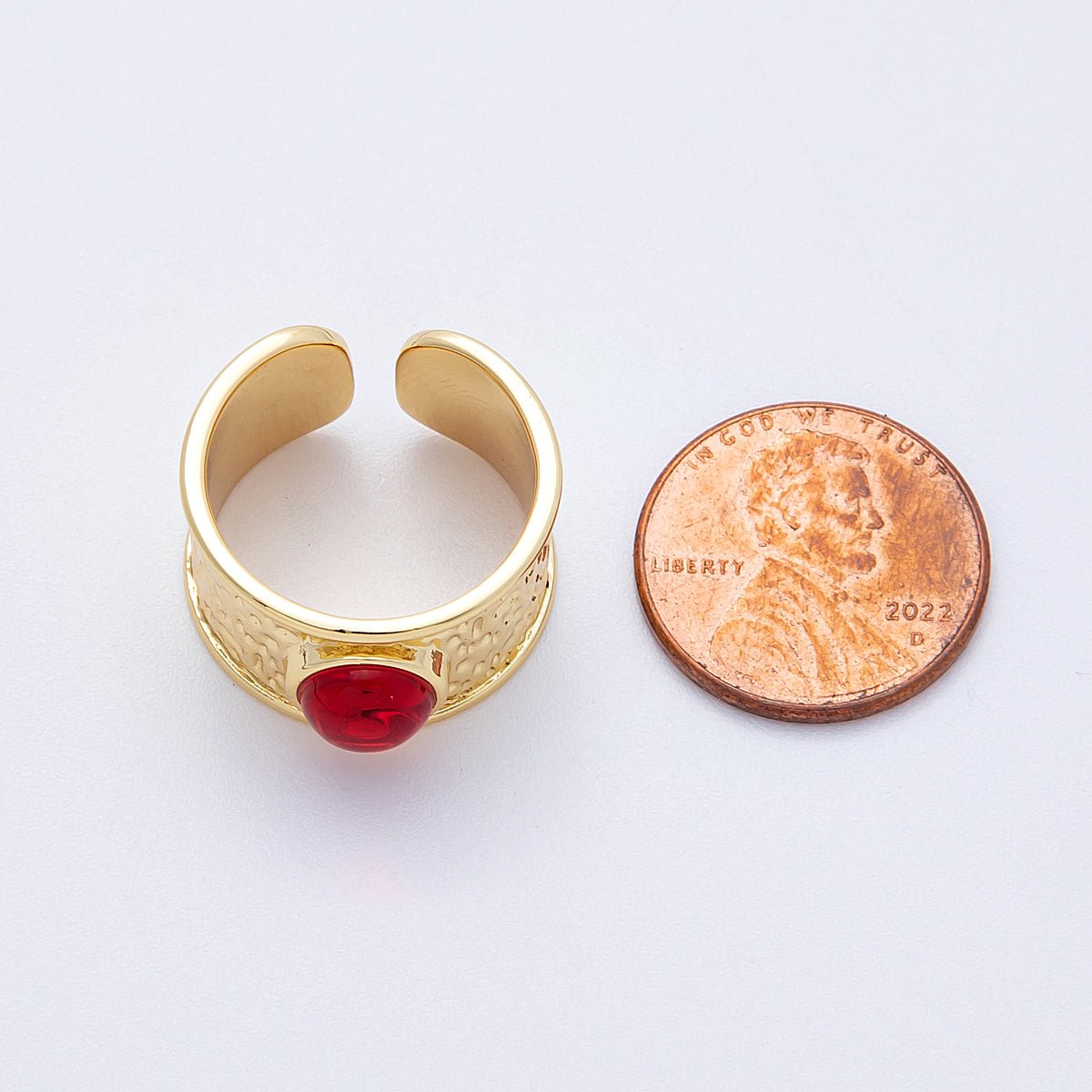 16K Gold Filled Red, Green Cabochon Gemstone Hammered Wide Band Ring | Rings - 00023 Rings - 00024 - DLUXCA