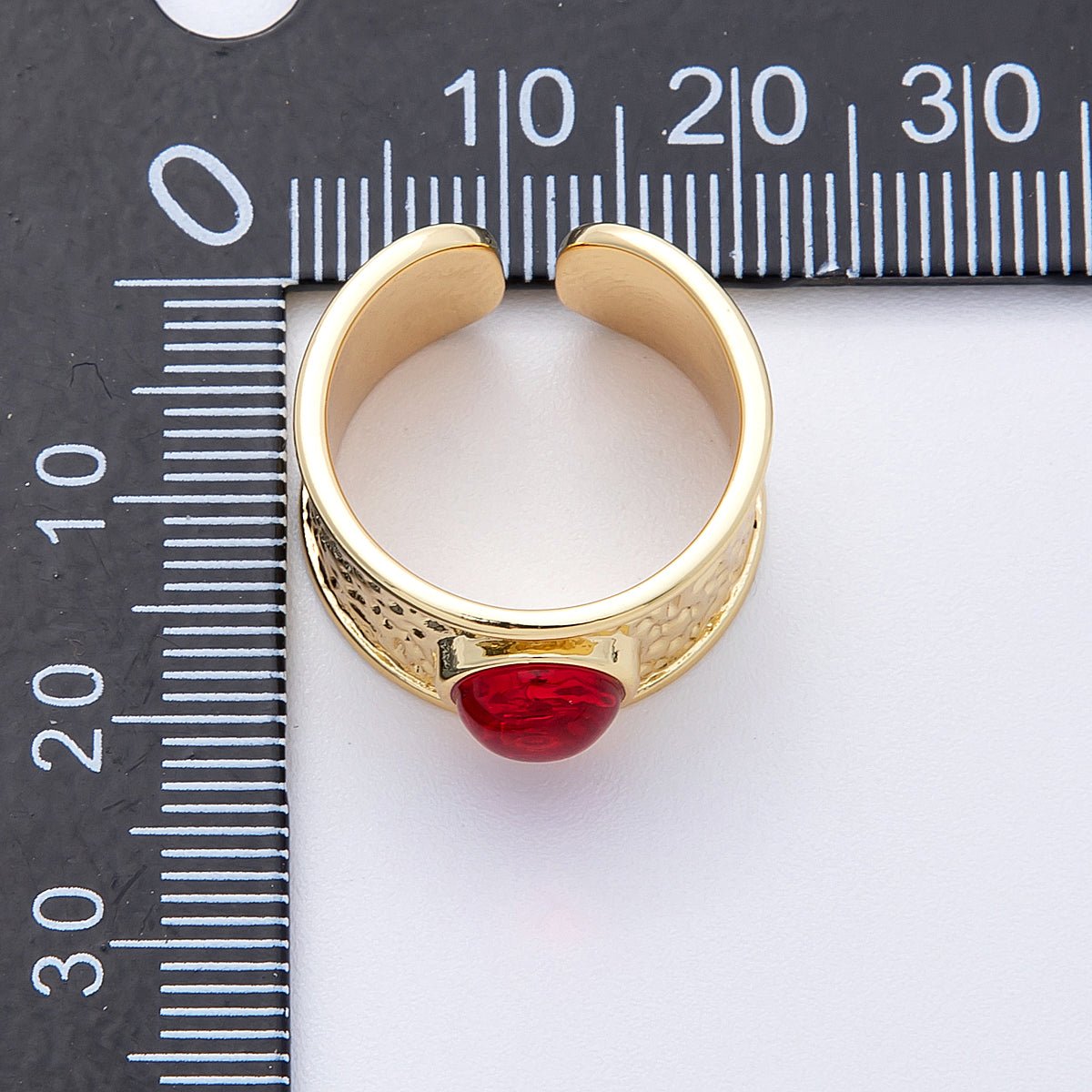 16K Gold Filled Red, Green Cabochon Gemstone Hammered Wide Band Ring | Rings - 00023 Rings - 00024 - DLUXCA