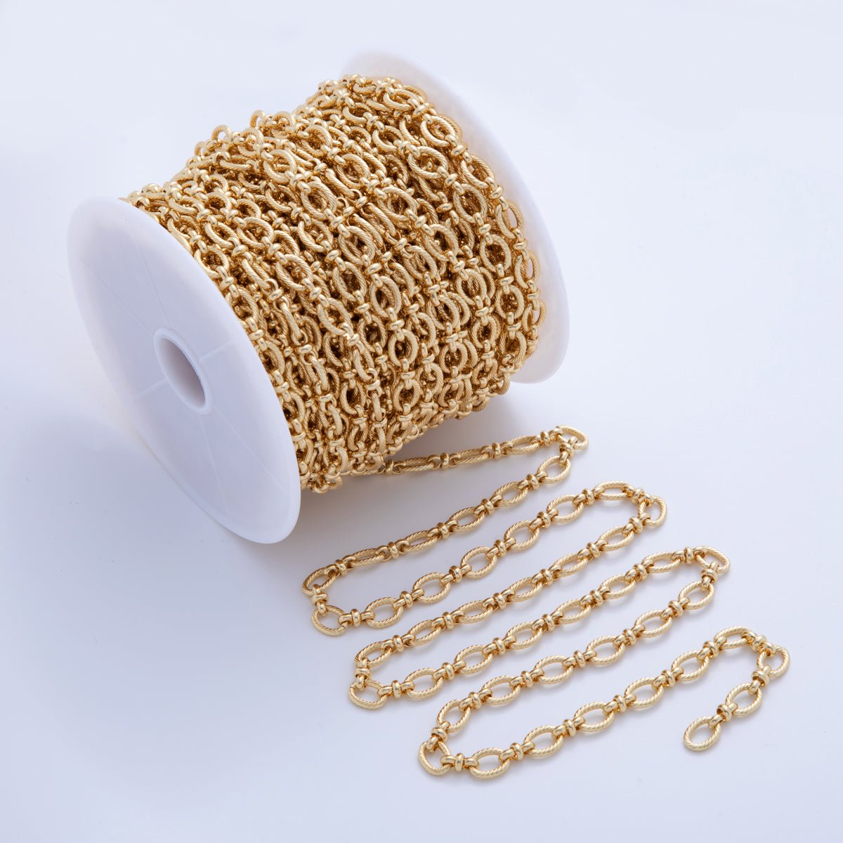 16K Gold Filled Ribbed Cable Figure Eight Link Unfinished Chain by Yard | Roll - 1588 - DLUXCA