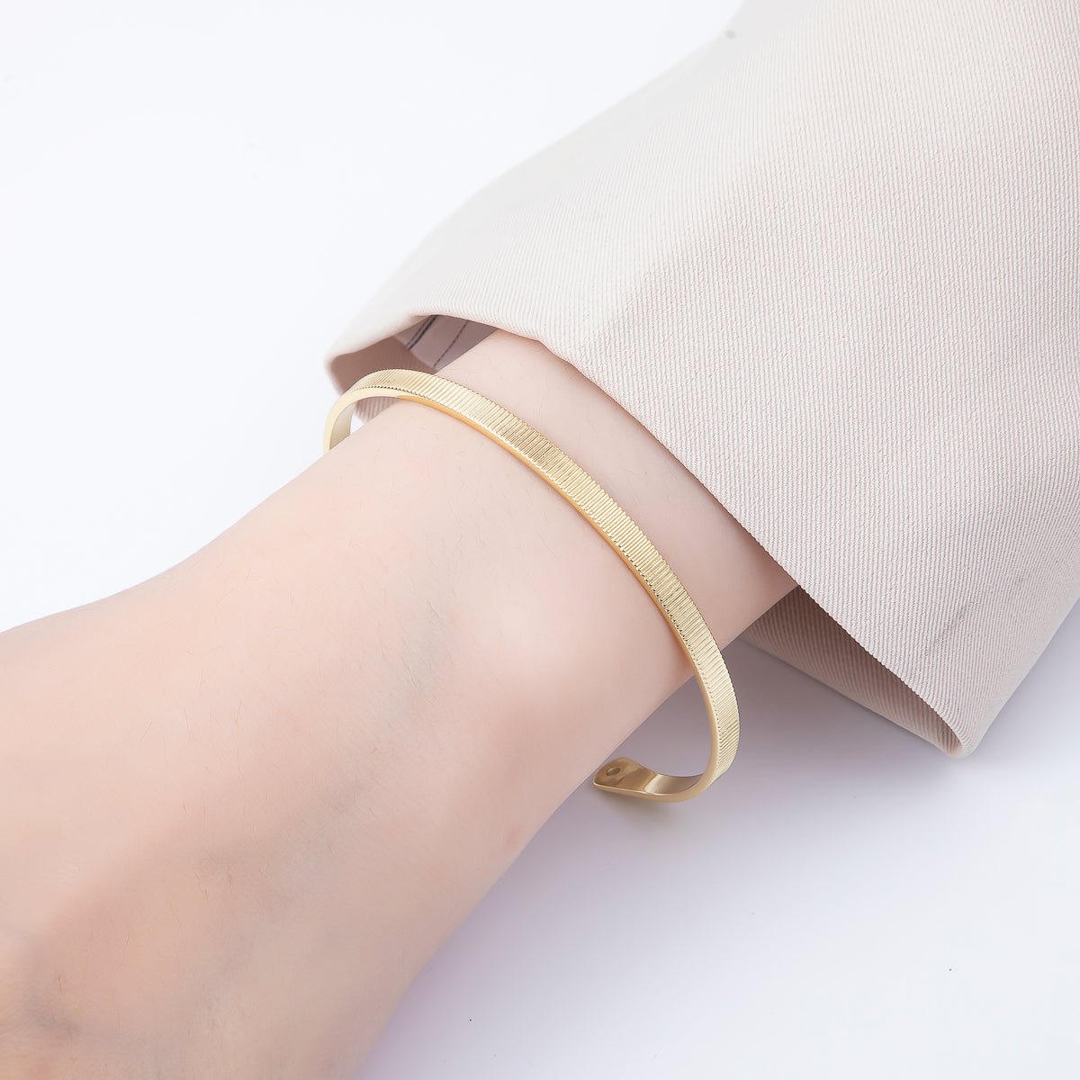 16K Gold Filled Ribbed Textured Minimalist Wide Cuff Bracelet | WA - 04447 - DLUXCA