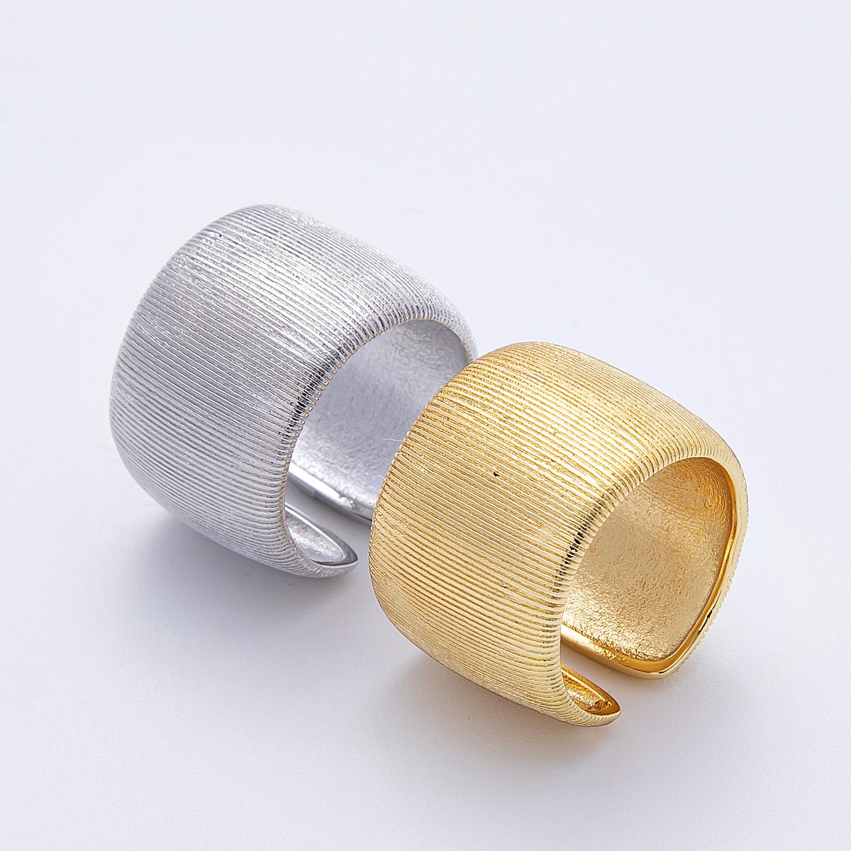 16K Gold Filled Ribbed Textured Wide Band Ring in Gold & Silver | Rings - 00011 Rings - 00012 - DLUXCA