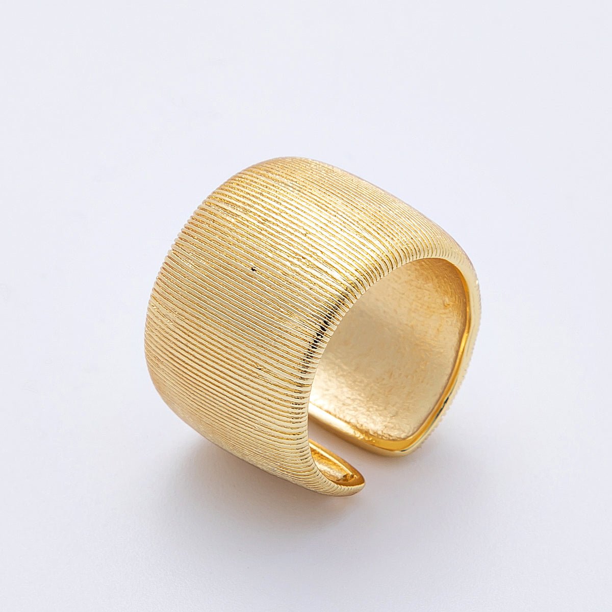 16K Gold Filled Ribbed Textured Wide Band Ring in Gold & Silver | Rings - 00011 Rings - 00012 - DLUXCA