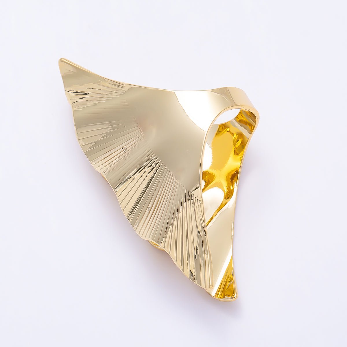16K Gold Filled Ribbed Wave Wrap Geometric Statement Ring | Rings-00349 - DLUXCA