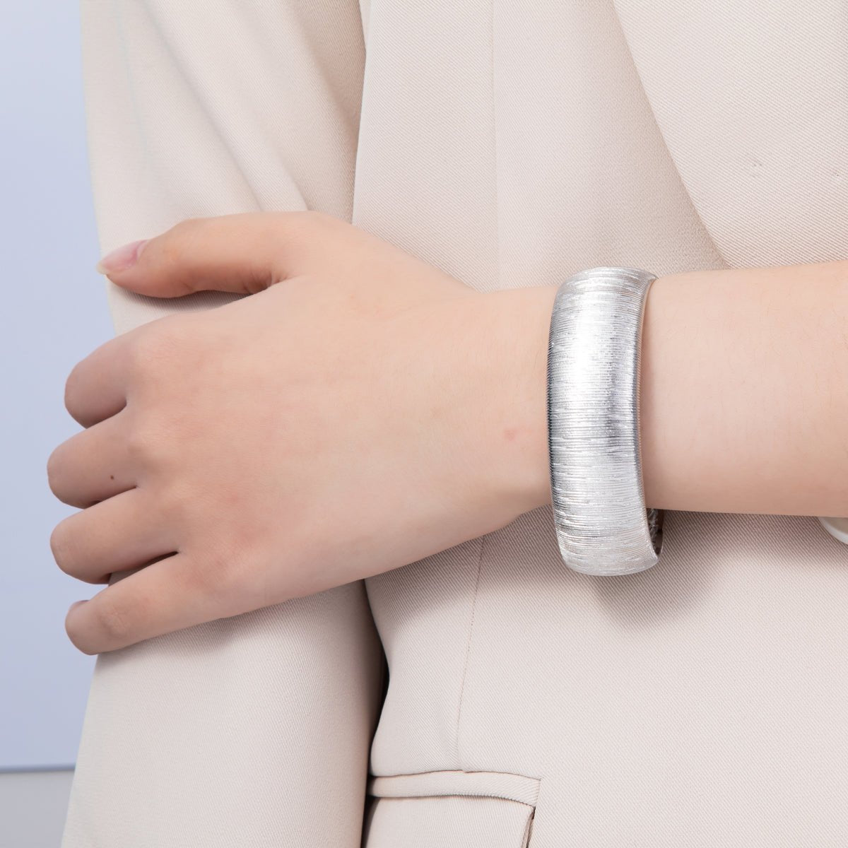 16K Gold Filled Ribbed Wide Cuff Bracelet in Gold & Silver | WA4116 - WA4117 - DLUXCA