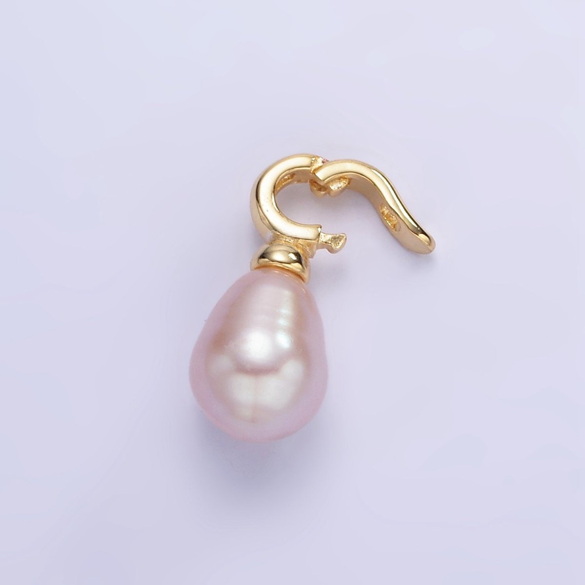 16K Gold Filled Ringed Pink Freshwater Pearl Snap Latch Drop Pendant | P1888 - DLUXCA