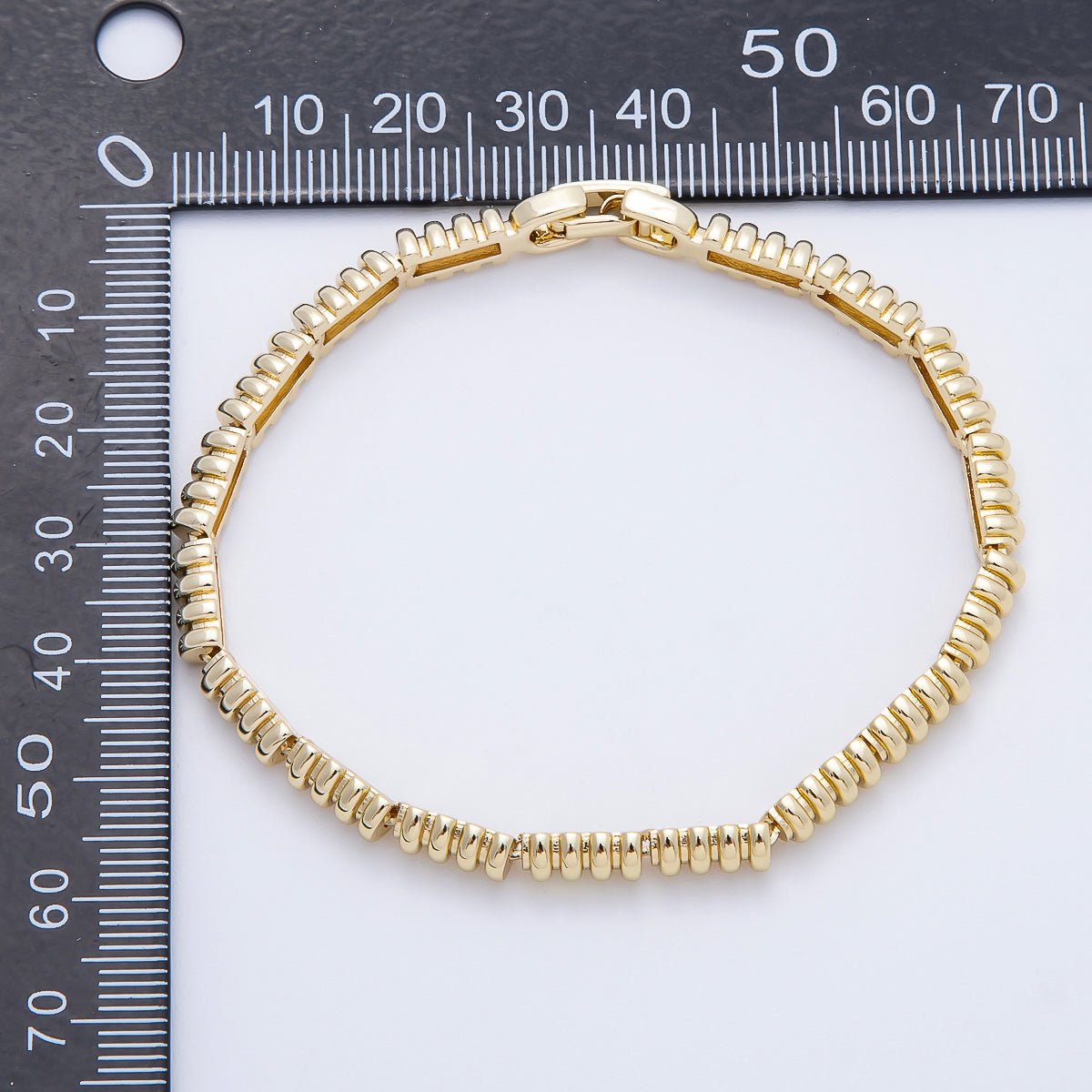 16K Gold Filled Rondelle Ribbed Geometric Link 7 Inch Adjustable Bracelet | WA - 04387 - DLUXCA