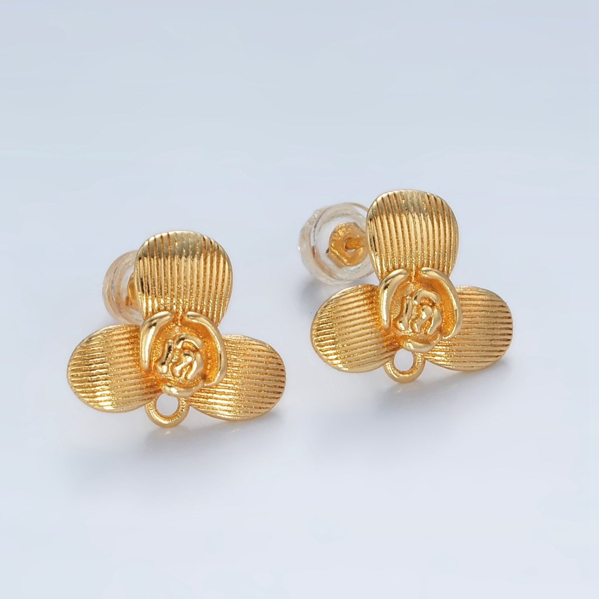 16K Gold Filled Rose Flower Line - Textured Drop Stud Earrings Findings in Gold & Silver | Z838 Z839 - DLUXCA