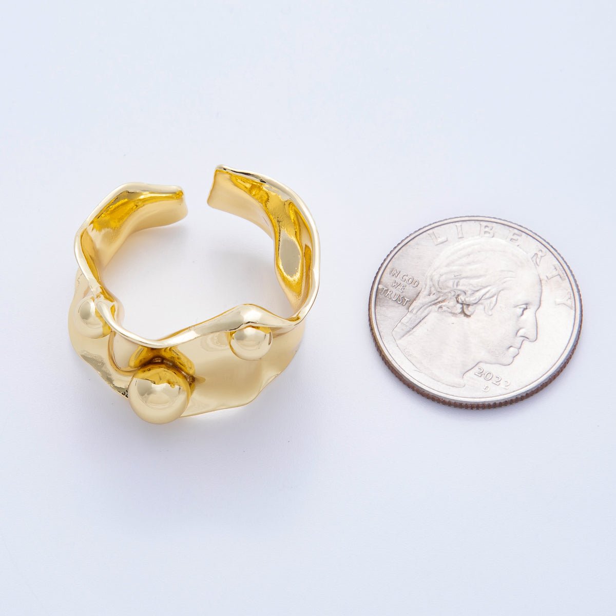 16K Gold Filled Round Ball Hammered Wide Band Ring | Rings - 00040 - DLUXCA