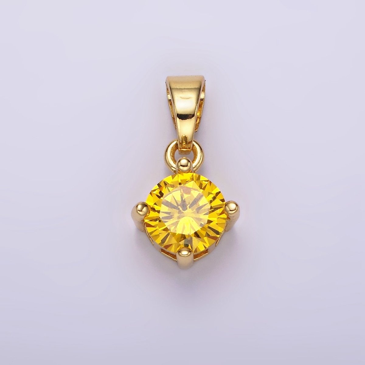 16K Gold Filled Round CZ Birthstone Personalized Solitaire Pendant | N1924 - N1935 - DLUXCA