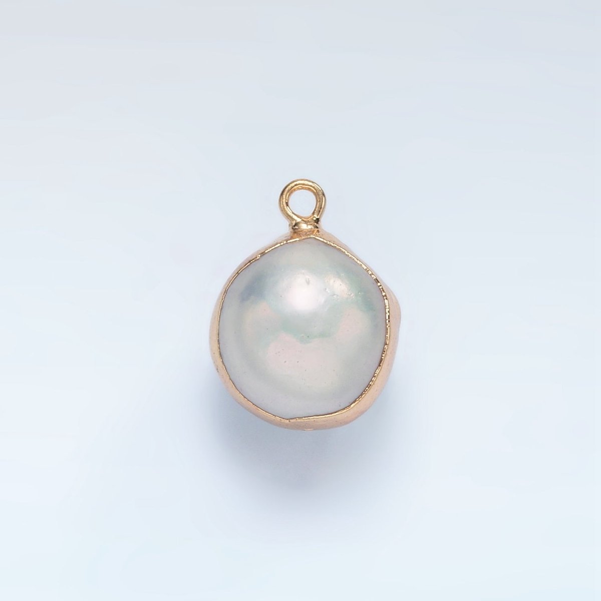 16K Gold Filled Round Freshwater Pearl Foil Bezel Charm | P1757 - DLUXCA